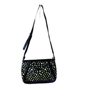 vera bradley lucky dots navy blue green polka dot zipper purse crossbody bag EUC